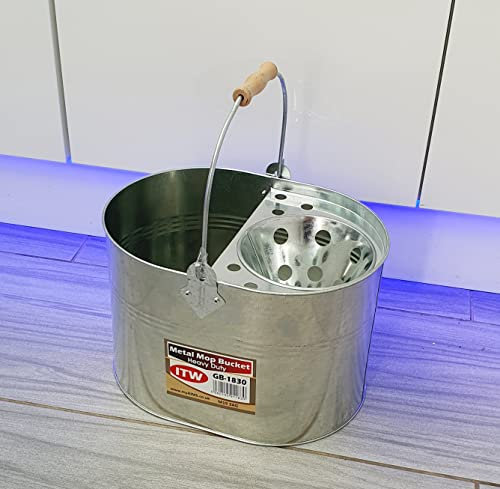 Cubo de metal de acero para fregona de 13 litros, grande, galvanizado, industrial, reforzado, grueso, resistente, para limpieza general de oficina y hogar