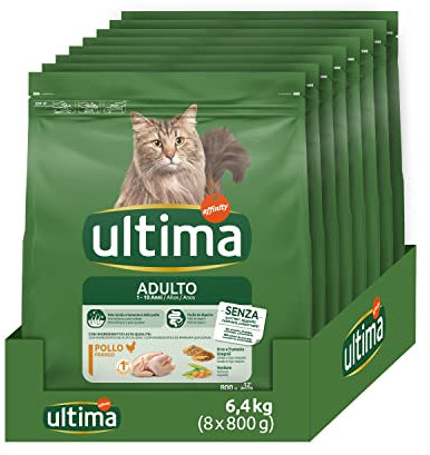 Ultima Comida para Gatos Adultos con Pollo, Pack de 8 x 800 g, Total 6,4 kg