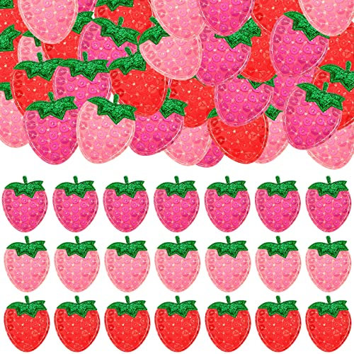 120 Stück gepolsterte Pailletten Erdbeer-Applikationen zum Aufkleben, bestickt, zum Aufbügeln, Erdbeere, zum Aufbügeln, für DIY-Haarspangen, Stirnbänder, Hüte, Kleidung, Nähen, Basteln, 3 Farben