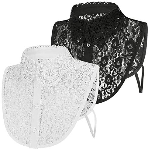 XEPST 2 Pièces Col Chemisier Amovible Pour Femme, Collier Faux Détachable Demi-Chemise Dickey, Blouse Col Blanc et Noir
