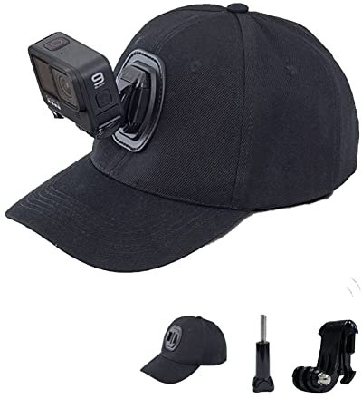 GERUI Hut mit Action-Kamera-Halterung, Baseballmütze mit J-Haken-Schnalle und 6,35 mm Schraube für alle GoPro, SJ und Xiaoyi Kameras - schwarz (schwarz)