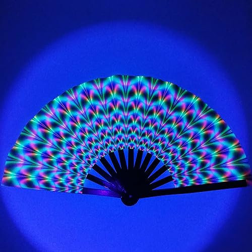 Large Rave Bamboo Folding Clack Hand Fan for Women/Men,Rave Hand Fan Festival Fan Folding Hand Fan Handheld Fan Dance Fan for EDM,Music,Festival,Club,Freaky,Party,Dance,Performance,Decoration,Gift