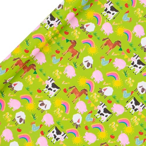Glick Luxus Rolle Wrap, Farmyard Geschenkpapier, 2 m x 70 cm, geeignet für Geburtstage und andere Anlässe, Blau & Rot