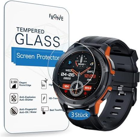 Frgnie Protector de pantalla compatible con OUKITEL BT10 Reloj Inteligente 1,43 (3 Pack) 9H protector de pantalla de vidrio templado