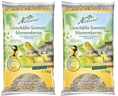 Dehner Natura Wildvogelfutter, geschälte Sonnenblumenkerne, 1 kg (Packung mit 2)