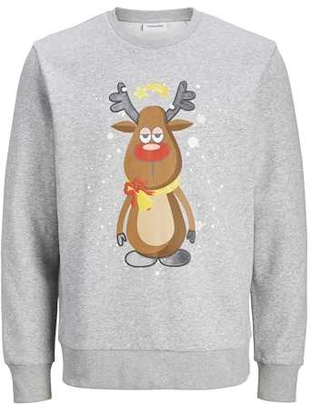 JACK&JONES Herren JJXMAS Jolly Sweat Crew Neck Sweatshirt, Light Grey Melange, XL
