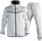 XZEIT Sport Jacke Herren Mode Einfarbig/Farbabstimmung 2-Teiliges Set Dünnschliff Hoodie Frühling Herbst Langarm Jacke Outdoor Workout Hose Herren L-White M