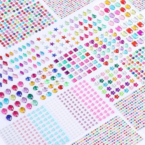 VICDUEKG Glitzersteine Selbstklebend, 1796 Stück Bunt Strasssteine Selbstklebend Schmucksteine zum Aufkleben Acryl Crystal Edelstein zum Aufkleben für DIY Handwerke, Nägel Deko (17 Blätter)