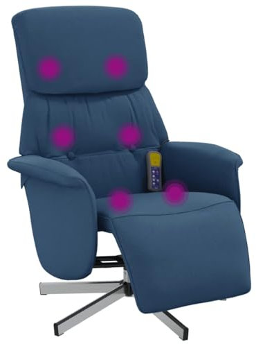 vidaXL Massagesessel, Sessel Verstellbare Rückenlehne Fußteil, Drehbar Fernsehsessel Relaxsessel mit Vibrationsfunktion, Liegesessel Polstersessel Ruhesessel, Blau Stoff