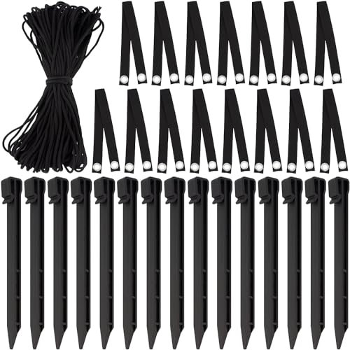 KAHEIGN 31Pcs Tree Stake Kit, 15Pcs 24cm Heavy Duty Tree Stake with 15Pcs 45cm Tree Staking Straps and 40m Anchor Rope for Tree Stakes and Supports in Hurricane Protection & Bad Weather