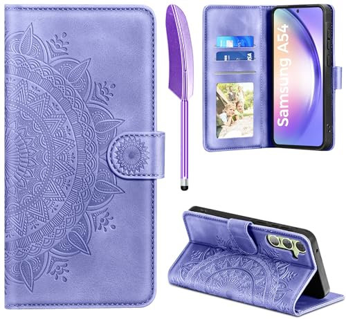EASDNB Lederhülle für Samsung Galaxy A54 5G Hülle, Handyhülle für Galaxy A54 Flip Wallet PU Leder Case [Kartenfach] [Magnet] [Standfunktion] Prägung Klapphülle Schutzhülle für Samsung A54, Lila