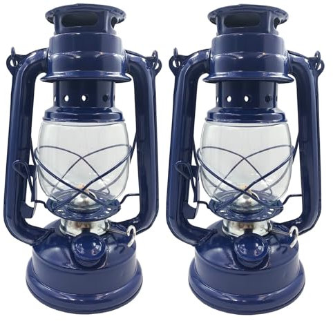 BESTIF Petroleumlampe für Innenräume 2er Set Nostalgische Strumlaterne mit Docht Öl-lampe (Blau)