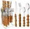 Destacados Mango De Bambú Genuino Cocina Cubiertos De Acero Inoxidable Vajilla Cubiertos Cubiertos Cuchillos Tenedores Cucharas Juego Cuchillo (Plata,24 piezas/estante para cubiertos)