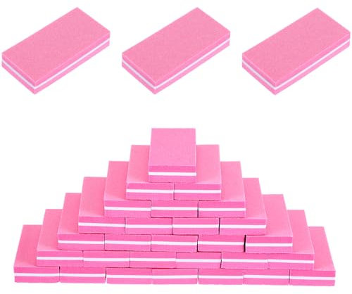 30Pcs Mini Nail Buffer Blocks 100/180 Grit Buffer Nail File Block Double Sided Sanding Buffing Block Manicure Pedicure Tools for Acrylic and Gel Nails Salon Home Use (Pink)