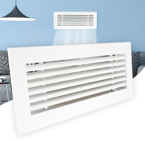 Rejilla Ventilacion Rectangular Blanca Lama Lineal a 20 Grados Rejillas de Impulsion Expulsion Retorno Horizontal (200x100) Conductos Aire Central Aluminio Resistente Salida de Aire Acondicionado
