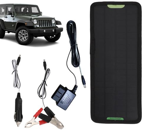 Solar Battery Charger for Vehicle - 5W Solar Battery Maintainer, Solar Trickle Charger | 12V Waterproof Easy-Install Trickle Charging Kit for, Motorbikes, Trucks, Trailers, Tractors, RVs