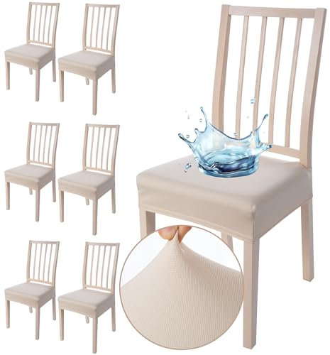 Viste tu hogar Pack 6 Funda de Asiento sin Respaldo 28x9.5 CM, 100% Poliéster, Elástica, Fácil de Instalar y Limpiar, Ideal para el Hogar y Oficinas, Piña, Beige