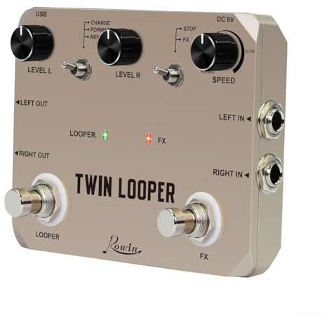 Rowin Twin Looper Pedal, Stereo-Eingang und Ausgang, robustes Metallgehäuse