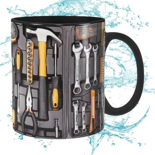 Youngwier Mechanic Toolbox Coffee Mug - 350ml Ceramic with Handle for Water, Whiskey, Soup, Juice, Wine - Funny Presents for Engineer, Men, Him, Dad