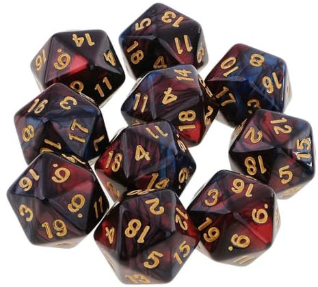 Dzxin Dadi D&D, 10 Pezzi Dadi Poliedrici Dadi 20 Facce, 20mm Dadi da Gioco per Giochi di Ruolo MTG DND da Tavolo (Rosso+Nero)