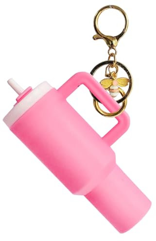 Onperpoe Mini Tumbler Keychain Accessories for Stanley Cup, Cute Stanley Charms with Bee Pendant, Fashion Tumbler Keychain for Women Girls Handbag Backpack Purse (Pink)