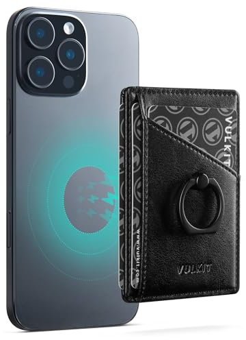VULKIT Magnetic Phone Card Holder with Ring Grip, 3 Card Slots, Compatible with iPhone 12-16 Series, Black