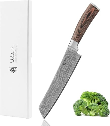 Wakoli EDIB Tanto Chefmesser 20 cm Klinge, 67 Lagen Damaststahl, VG10 Kern | Tanto-Klinge mit Pakkaholzgriff und Geschenkbox für präzise Druck- und Zugschnitte bei Fleisch, Fisch, Gemüse und Grillgut