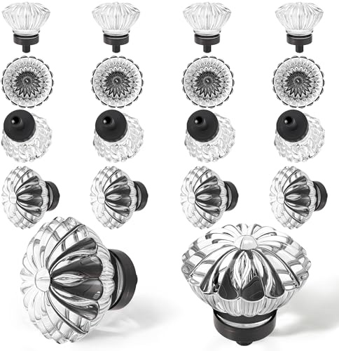 CEYMIO Crystal Vintage Cabinet Dresser Knobs,Oil Rubbed Bronze, 16 Pack | Zinc Alloy & Clear Glass, Single-Hole Design, Fits Drawers Dressers Knobs, Kitchen Bathroom Cabinets Hardware Handles