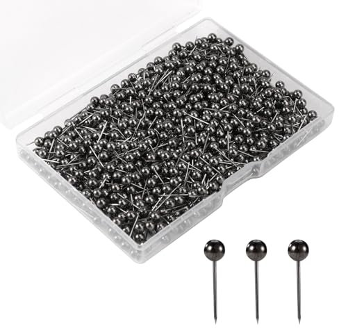 Tinoaly 800 Stücke Karte Nagel Pinnadeln, Rundköpfen Rundknöpf 15mm Weltkarte Pushpins für Korktafeln Bulletins Fotos Wände Schule Zuhause Heimwerken Basteln (Schwarzgold)