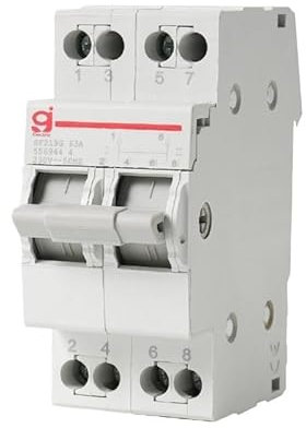 Diferencial Auto Rearmable,Diferencial Interruptor de transferencia manual desconectador de aislamiento, 2P, 63 A, MTS, CA, 40 A, 230 V, 400 V, doble alimentación, 1-0-2, con enclavamiento y riel DIN(