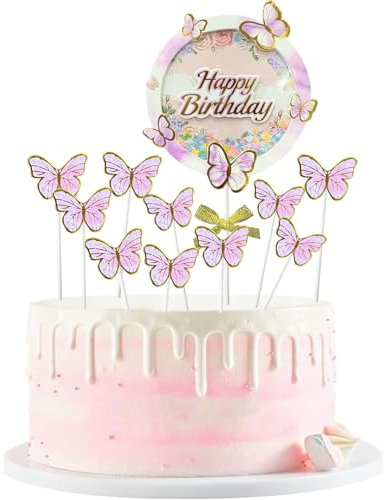 11 Stück happy birthday tortendeko schmetterling,happy birthday cake topper,dreidimensional schmetterling tortendeko geburtstag mädchen Geeignet für party,Hochzeit,cake topper geburtstag