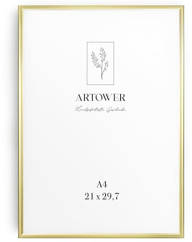 Artower® Bilderrahmen Gold Metall Dünner Rahmen für DIN A4 21 x 29,7 cm | Posterrahmen Groß Collage | Picture Frame Metal 21x30 cm | Aluminium Schmal Bilderrahmen | Gold Poster Rahmen