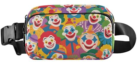 Bunte Cartoon-Umhängetasche mit niedlichem Clown, stilvolle Umhängetasche für Damen, Herren, Teenager, Mini-Crossbody-Tasche mit verstellbarem Riemen für Workout, Laufen, Wandern