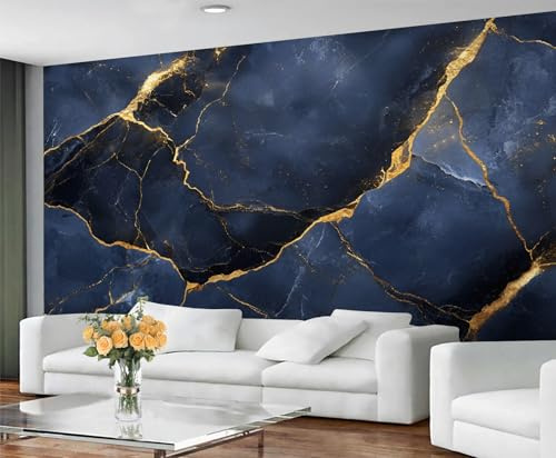 YXQAIED Marble Wallpaper, Royal Navy Blue Bedroom Wallpaper, Blue Gold Marble Wall Paper for Living Room, Not Self Adhesive Luxury Black Gold Photo 3D Wall Murals & Room Decor, 260x175cm