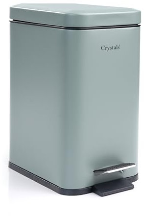 Crystals 3L Slim Rectangular Pedal Bin with Soft Close Lid – Compact Modern Rubbish Bin with Removable Inner Bucket for Bathroom, Kitchen, Toilet, Office – Hands-Free Waste Bin (Green)