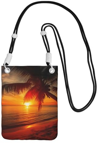 Umhängetasche für Damen, Motiv: Palme, Sonnenuntergang, Schultertasche, Geldbörse, Reisen, Sport, Mini-Handytasche, Handy-Geldbörse, Schwarz, Einheitsgröße