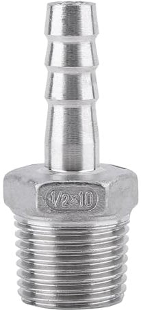 Cocoarm Barb Hose Connector, Stainless Steel SS304 Barb Adapter Hose Tail Connector Barbed Fitting Barb Hose Tail with Male Thread for Air Fuel Water Pipe Plumbing 1/8 to 3/4 (1/2''*10mm)