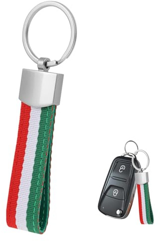 Porte-clés Drapeau Italie, Porte-clés Tricolore Italien en Nylon et Métal, Antirouille et Résistant à la Décoloration, Accessoire Voiture Unisexe, Idéal pour Hommes et Femmes