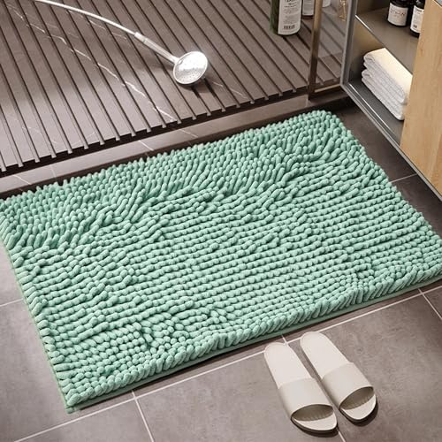 GC GAVENO CAVAILIA Faux Fur Bath Mat 1Piece | Bathroom Mat Fluffy Rug Large Bath Mat Non Slip 50 x 80cm | Super Absorbent & Quick Dry Thick Shaggy Bathmat Extra Soft Pedestal Mats, Duck Egg