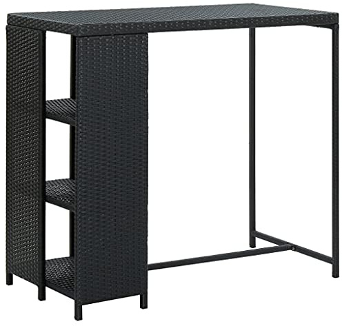Mokuyary Bartisch mit Regal Schwarz 120x60x110 cm Poly Rattan Stehtisch, hoher Tisch Bistrotisch Bartheke für Hausbar, Wohnzimmer und Esszimme -A