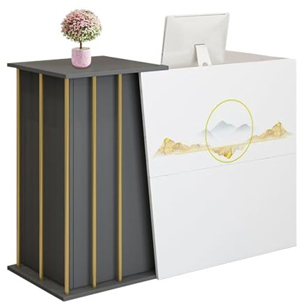JingNian Empfangstheke Mit Schubladen Und Ablagefächern Moderne Rezeptionstheke Aus Holz In Weiß Empfangstresen Für Büro Hotel Friseur Salon Einzelhandel Lobby(Printed,140cm)