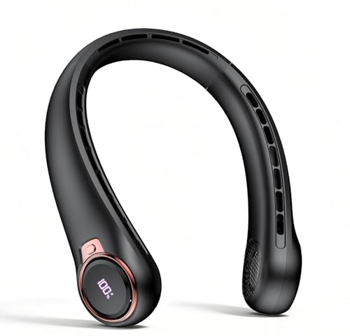 ACELIFE Ventilador de Cuello Portátil Silencioso con 6000 mAh, Sin Hojas, Ultraligero con Indicador LED, Refrigeración de 360°, 3 Velocidades, Negro