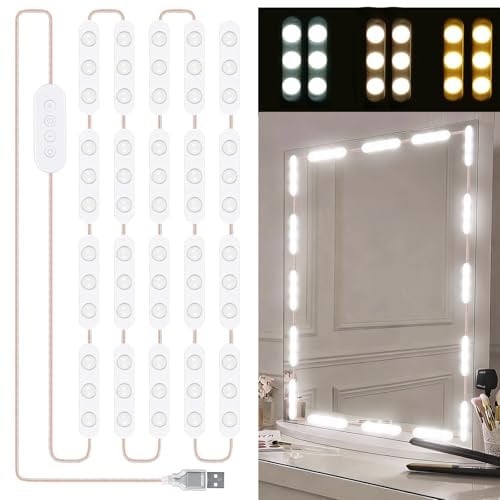 URAQT LED Spiegelleuchte, Schminktisch Beleuchtung, Schminktisch Lichter, 5 Meter Spiegellicht 3 Farben und 10 Dimmerstufen, Spiegellampe für Kosmetikspiegel, Badzimmer Spiegel Make Up Licht