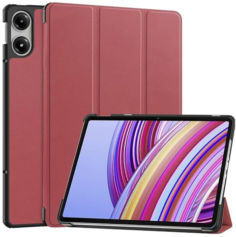 Techsuit für Xiaomi Redmi Pad Pro und Poco Pad Hülle mit 360 Schutz, Mikrofaser Innenfutter, Verstellbare Betrachtungswinkel, Schlankes Design, Anti Fingerabdruck, FoldPro Series, PU Leder, Rot