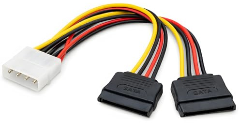 AKORD 4-Pin Molex to Dual SATA Power Splitter Cable, 17cm Y-Shape Internal PC Power Adapter for HDD and SSD, Male to Female Extension Connector