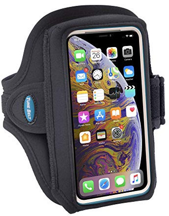 Tune Belt AB89 Running Armband Phone Holder for iPhone 11 Pro, SE 2022/2020, X/XS – Pocket Size Fits OtterBox/Large Case - Water Resistant Pouch (Black)
