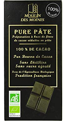 Moulin des Moines - Chocolat bio 100%pure pâte de cacao sans sucre - 100g