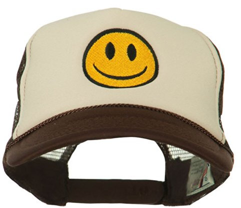 e4Hats.com Smile Face Embroidered Foam Mesh Back Cap - Brown Tan OSFM
