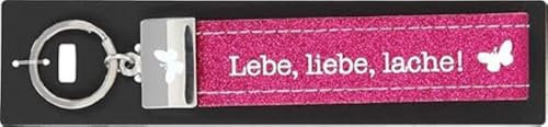 Depesche 4298-021 Schlaufen Schlüsselanhänger aus Filz, mit graviertem Metallabschluss und kultigem Aufdruck, Lebe, Liebe, Lache, rot, ca. 17 x 3 x 1 cm