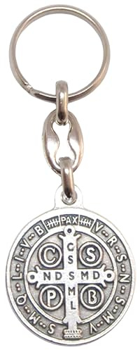GTBITALY 50.101.30 Schlüsselanhänger Heiliger Benedikt Medaille 32mm Silber Kirche Priester Nonne Heiliger Exorzismus 9 cm